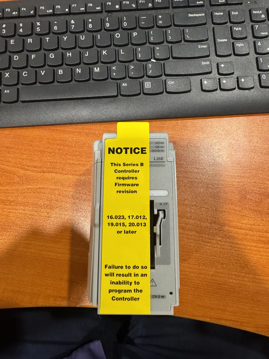 CompactLogix L35E replacement controller with firmware revision notice